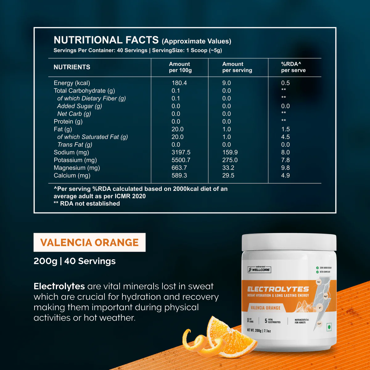 Wellcore - Electrolytes  - Orange - Zero Sugar Electrolyte Powder - Image 7