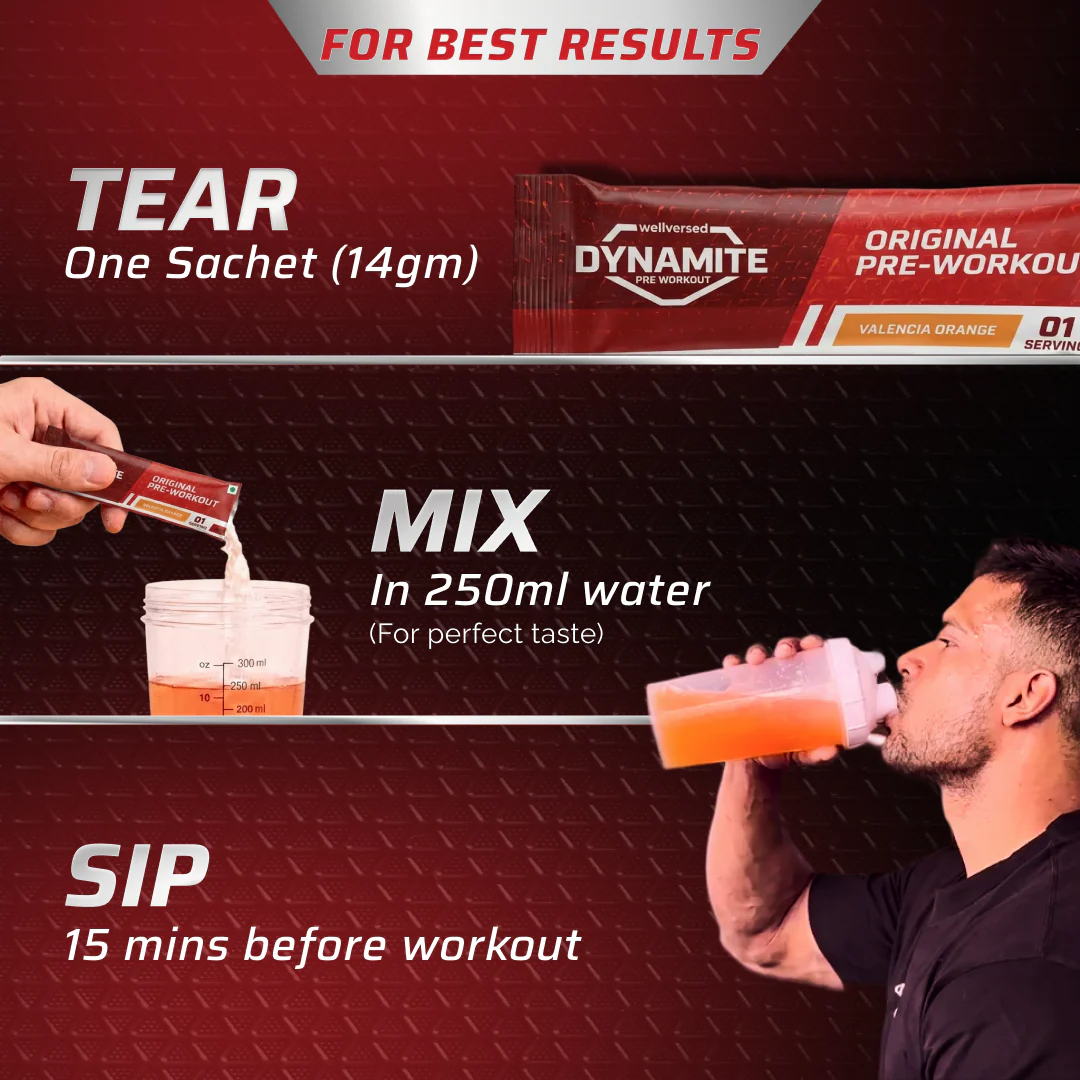 Dynamite Original Pre-workout Sachets (Pack of 8, Assorted Flavours) - Image 6