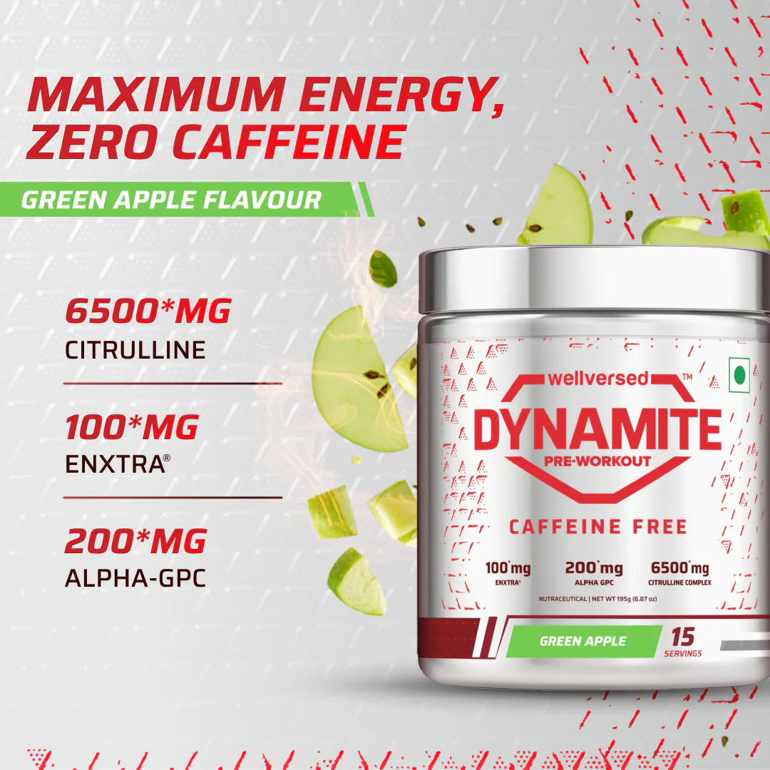 Dynamite Pre-Workout Caffeine Free (195g, 15 Servs) | Green Apple - Image 5