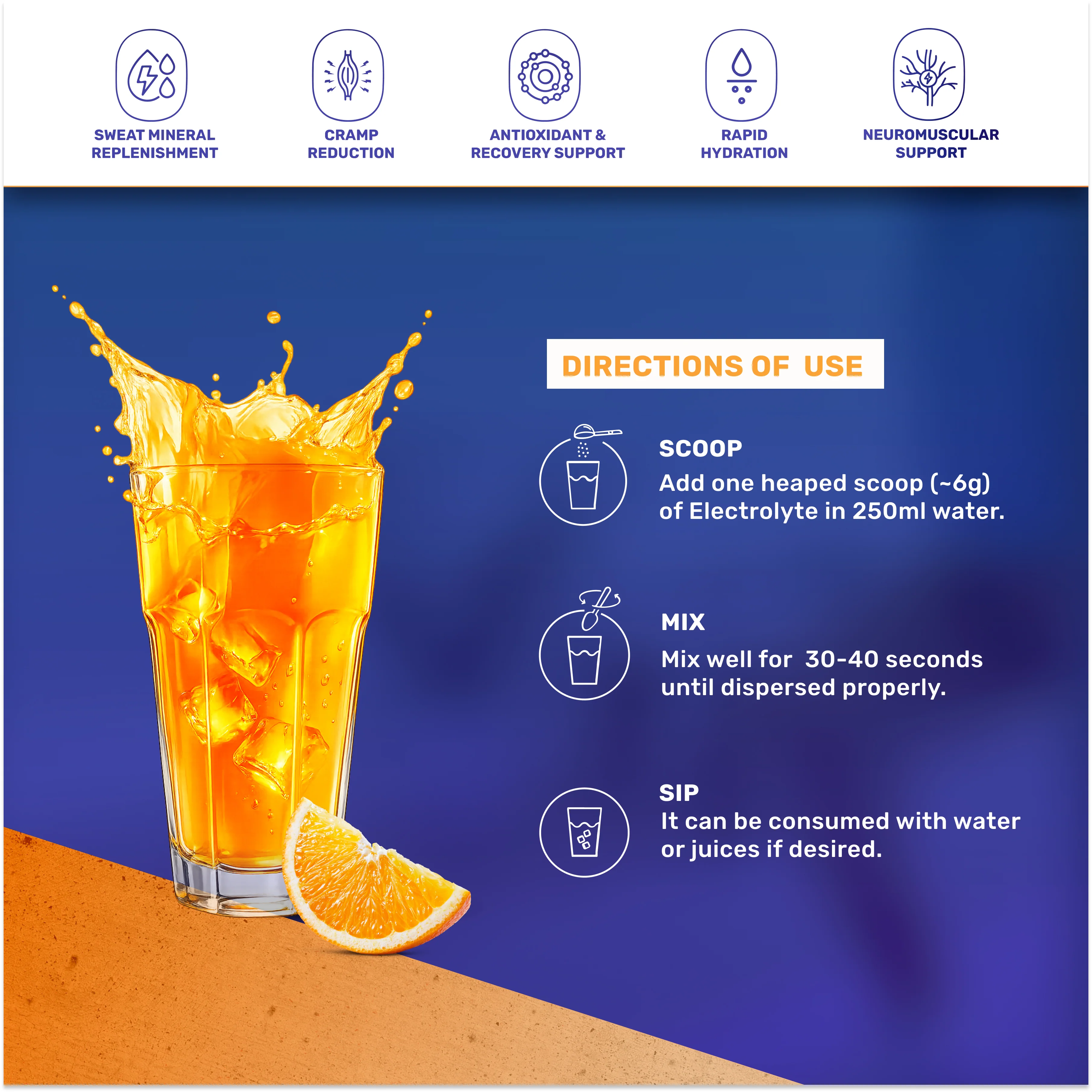 OSMO - Electrolyte Hydration Blend (Advanced Salts + Taurine & Vitamins) | Valencia Orange Flavour (270g, 45 servings) - Image 4