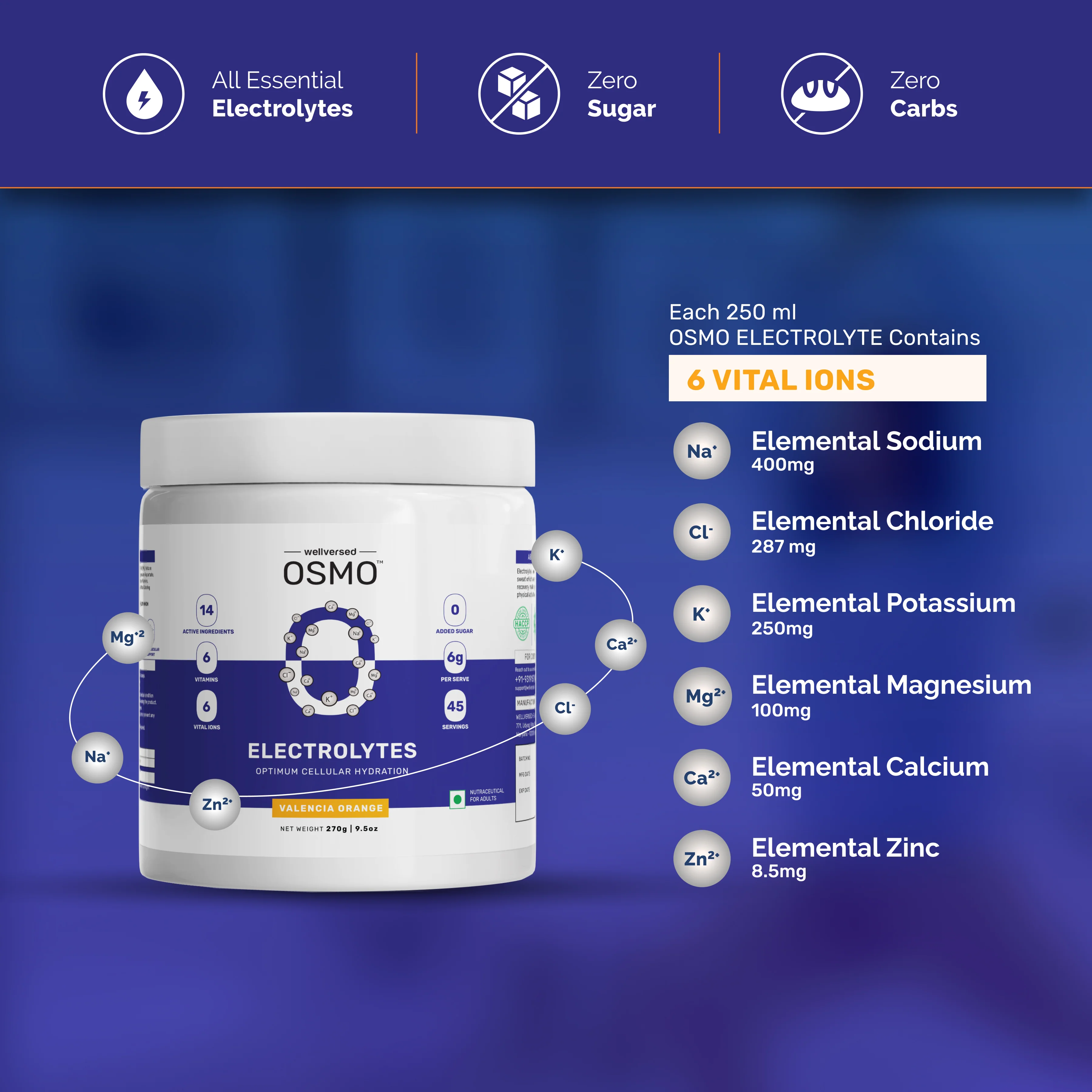 OSMO - Electrolyte Hydration Blend (Advanced Salts + Taurine & Vitamins) | Valencia Orange Flavour (270g, 45 servings) - Image 5