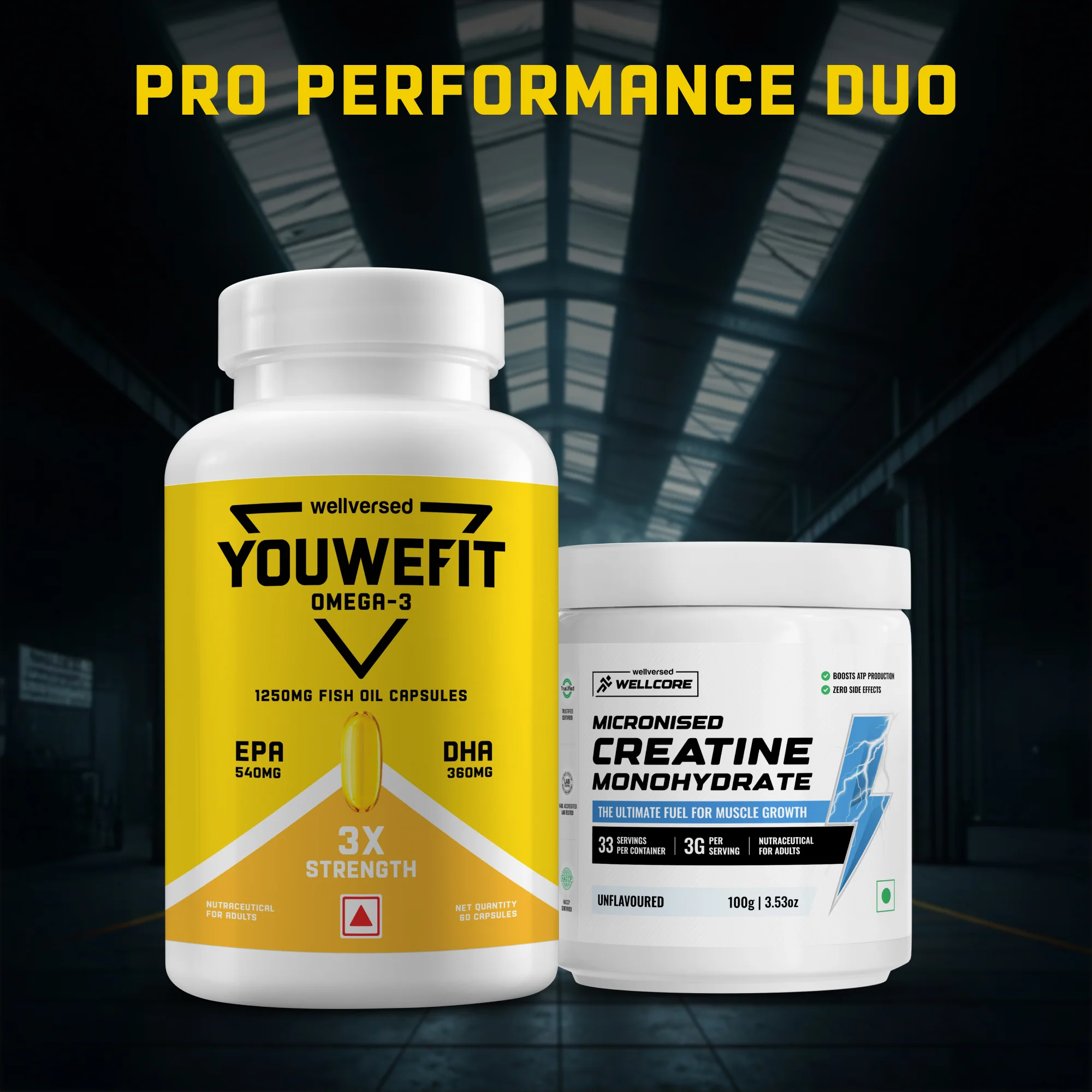 YouWeFit Omega-3 Fish Oil (60 Capsules), 1250mg + Wellcore Creatine Monohydrate (100gm, 33 Servings) - Image 6