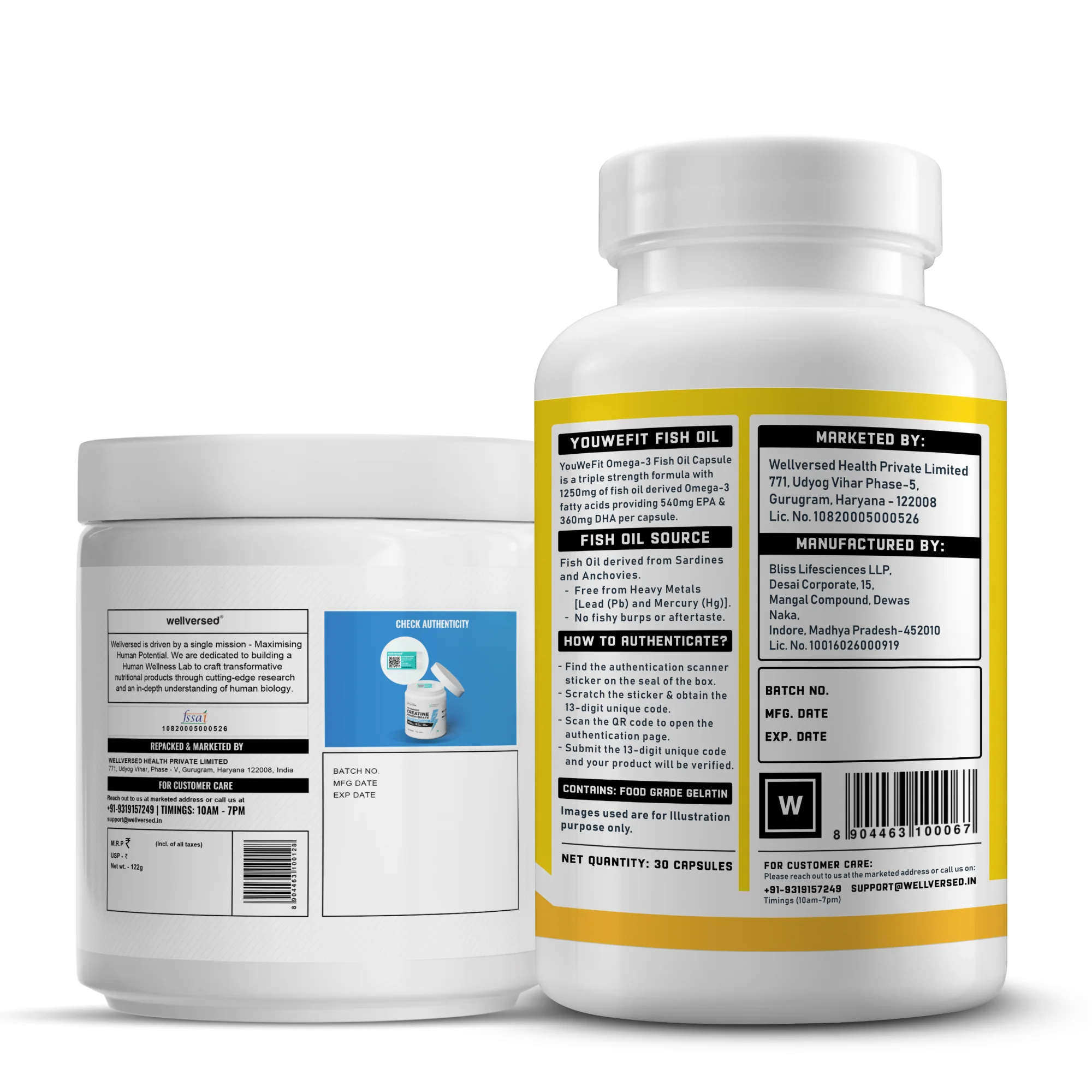 Wellcore Creatine Monohydrate (Tropical Tango, 33 Servings) + YouWeFit Omega-3 Triple Strength Fish Oil (1250mg, 30 Capsules) - Image 3