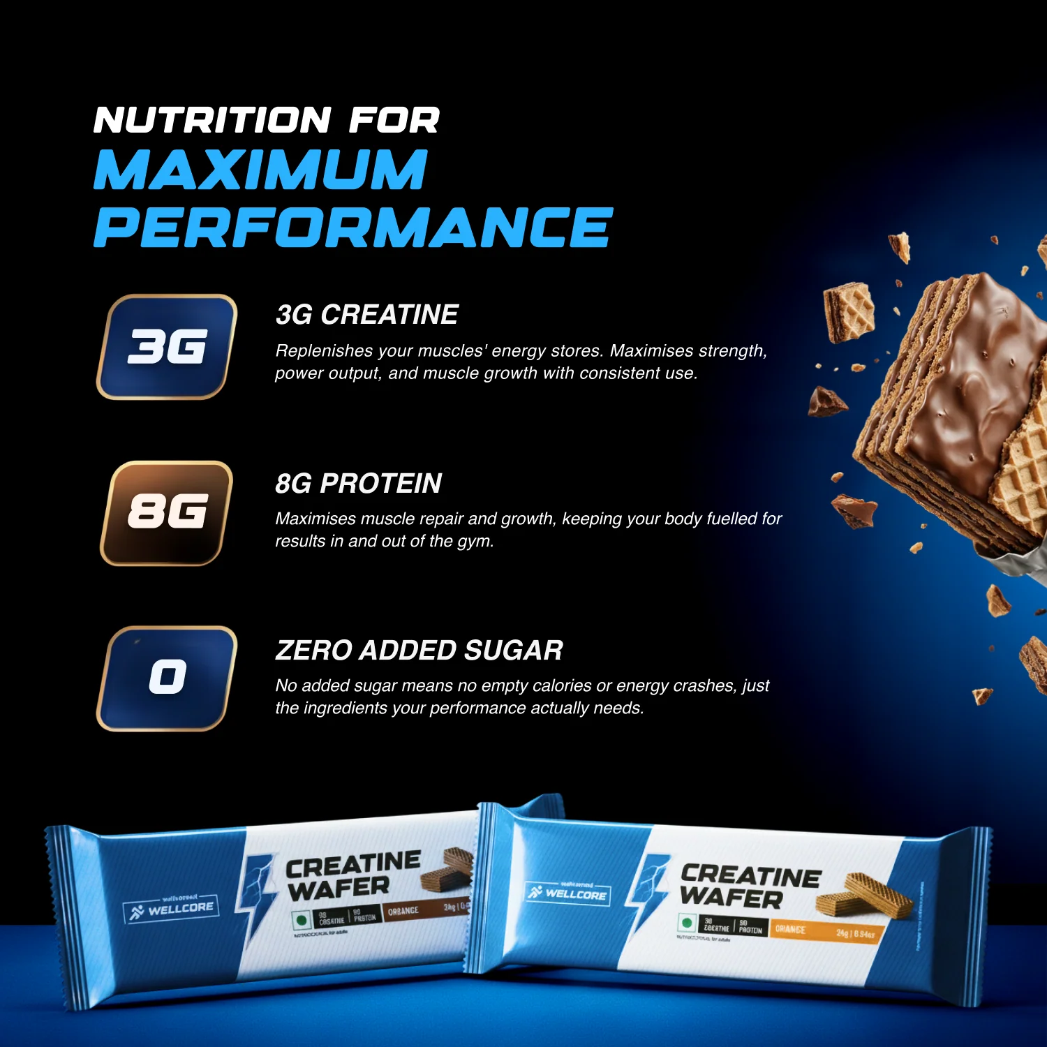 Wellcore - Creatine Wafer Bar | Chocolate Flavour (Pack of 10) - Image 4