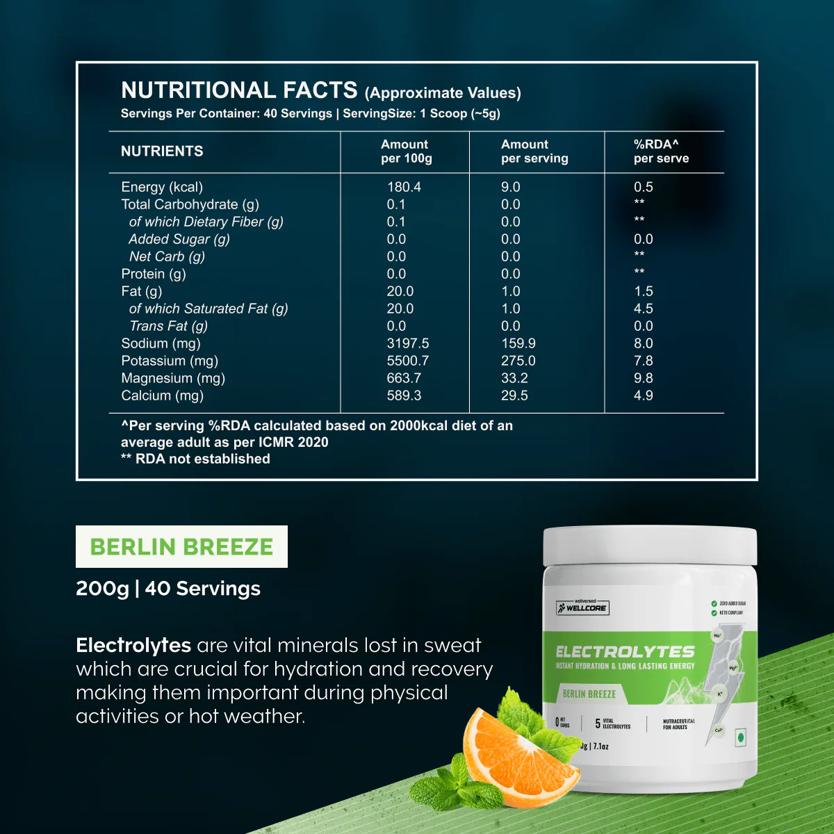 Wellcore - Electrolytes | Berlin Breeze | 200g, 40 Servings - Image 7
