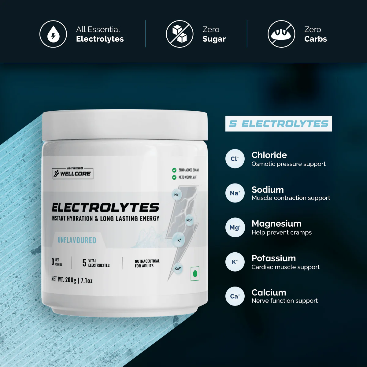 Wellcore - Unflavoured Electrolytes 200gm - Image 5