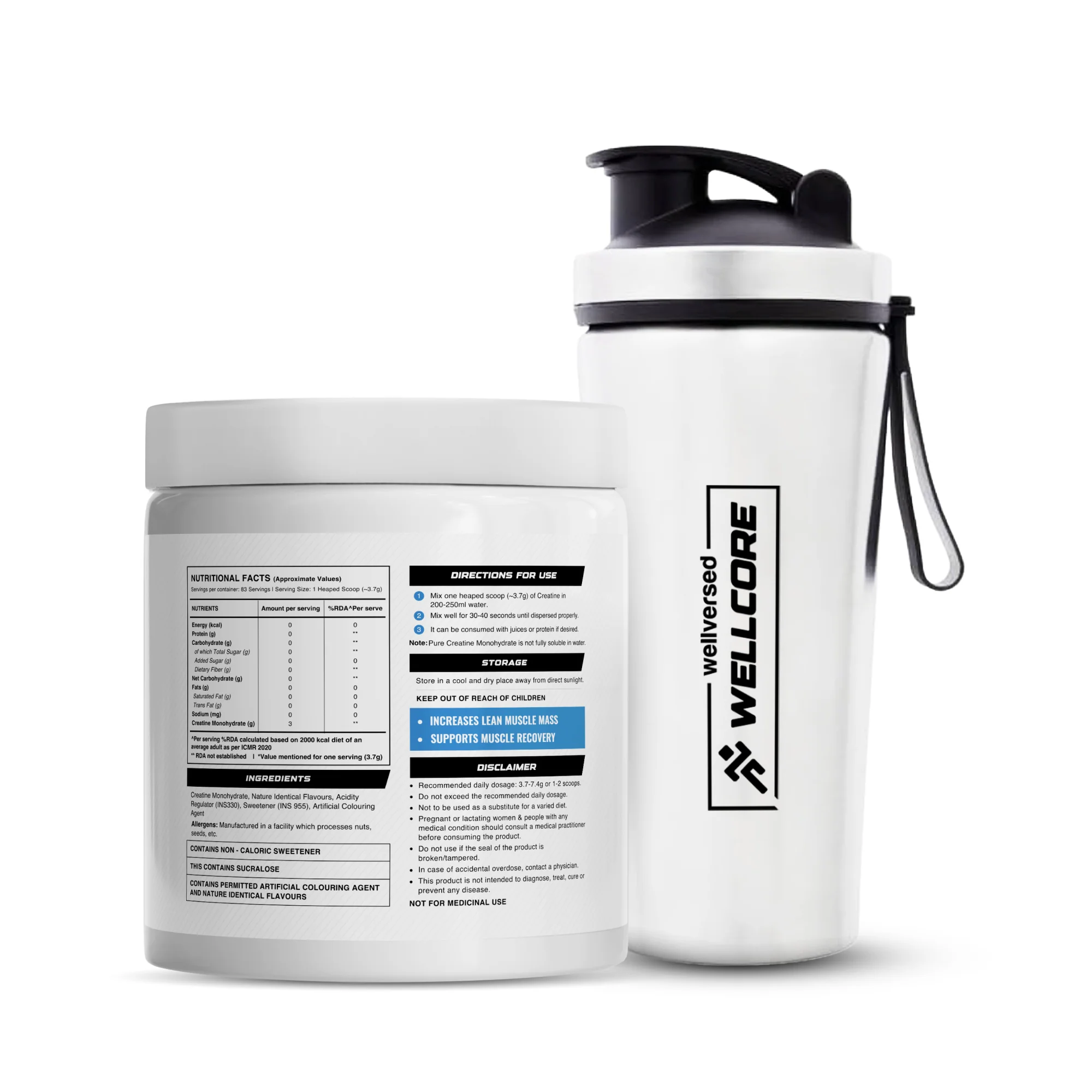Wellcore - Micronised Creatine Monohydrate (83 Servings, Kiwi Kick) + Premium Steel Shaker - Image 3