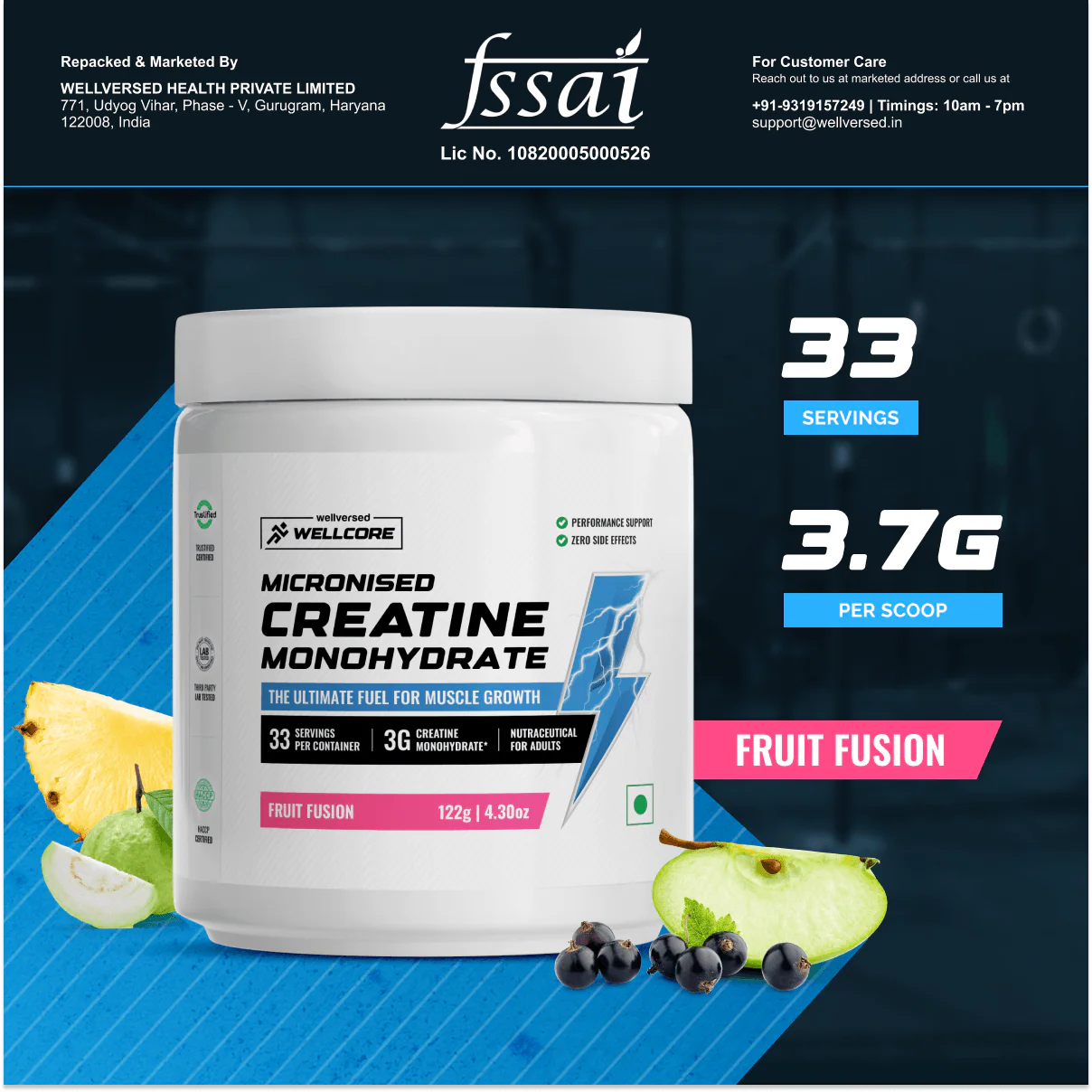 Wellcore - Pure Micronised Creatine Monohydrate (122g, 33 Servings) Fruit Fusion - Image 5