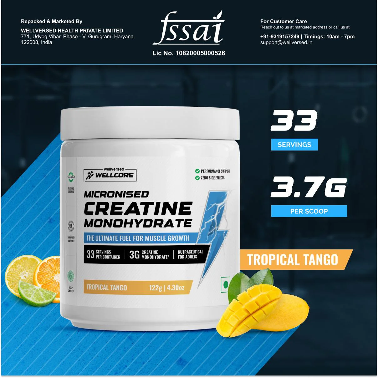 Wellcore - Pure Micronised Creatine Monohydrate (122g, 33 Servings) Tropical Tango - Image 4