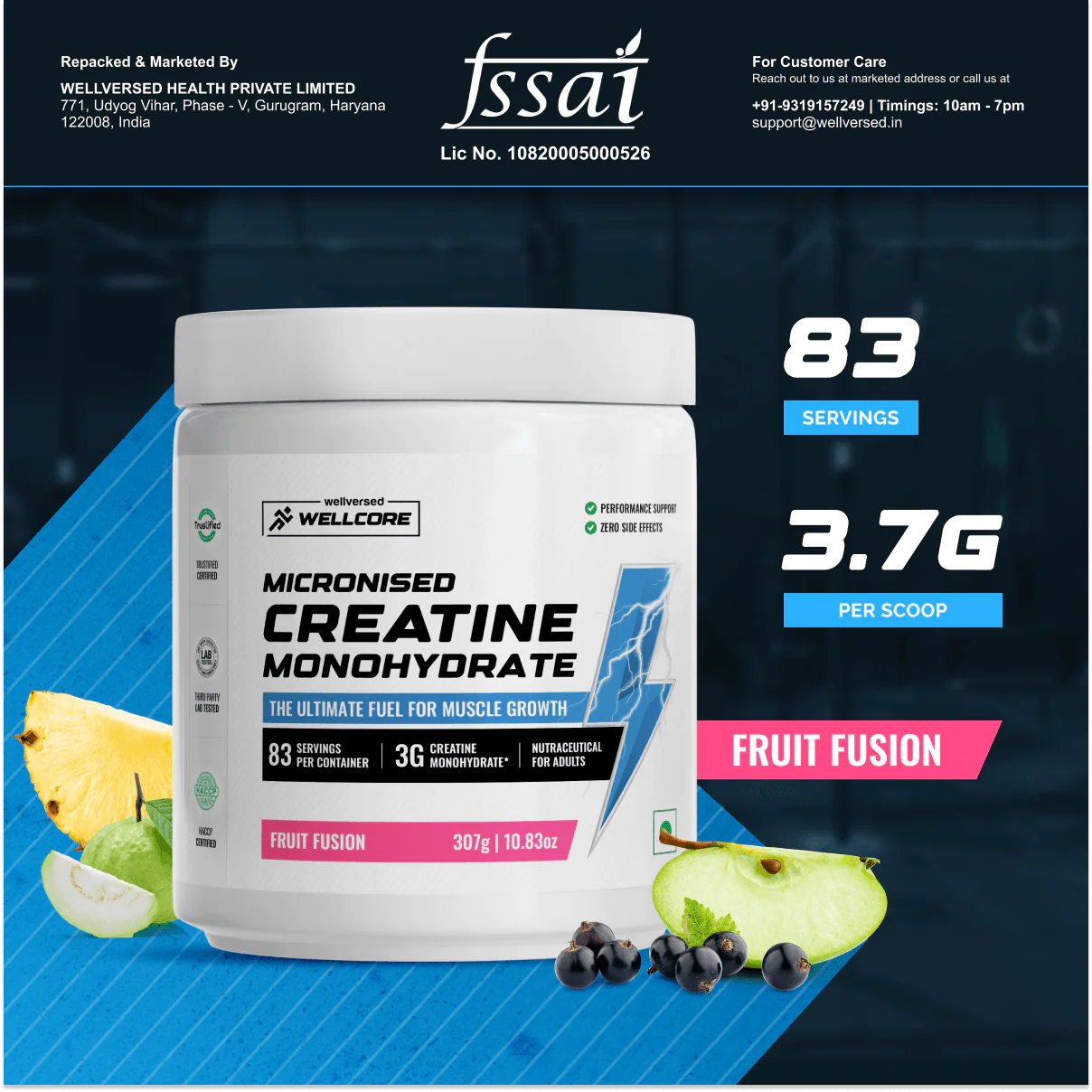 Wellcore - Pure Micronised Creatine Monohydrate (307g, 83 Servings) Fruit Fusion - Image 4