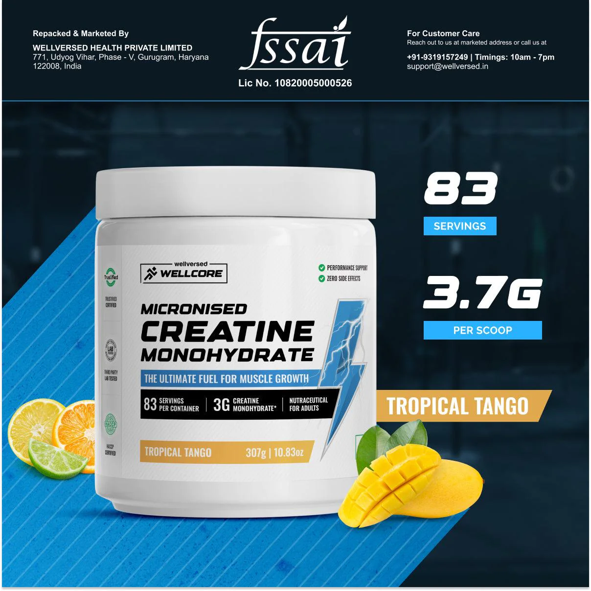 Wellcore - Pure Micronised Creatine Monohydrate (307g, 83Servings) Tropical Tango - Image 4