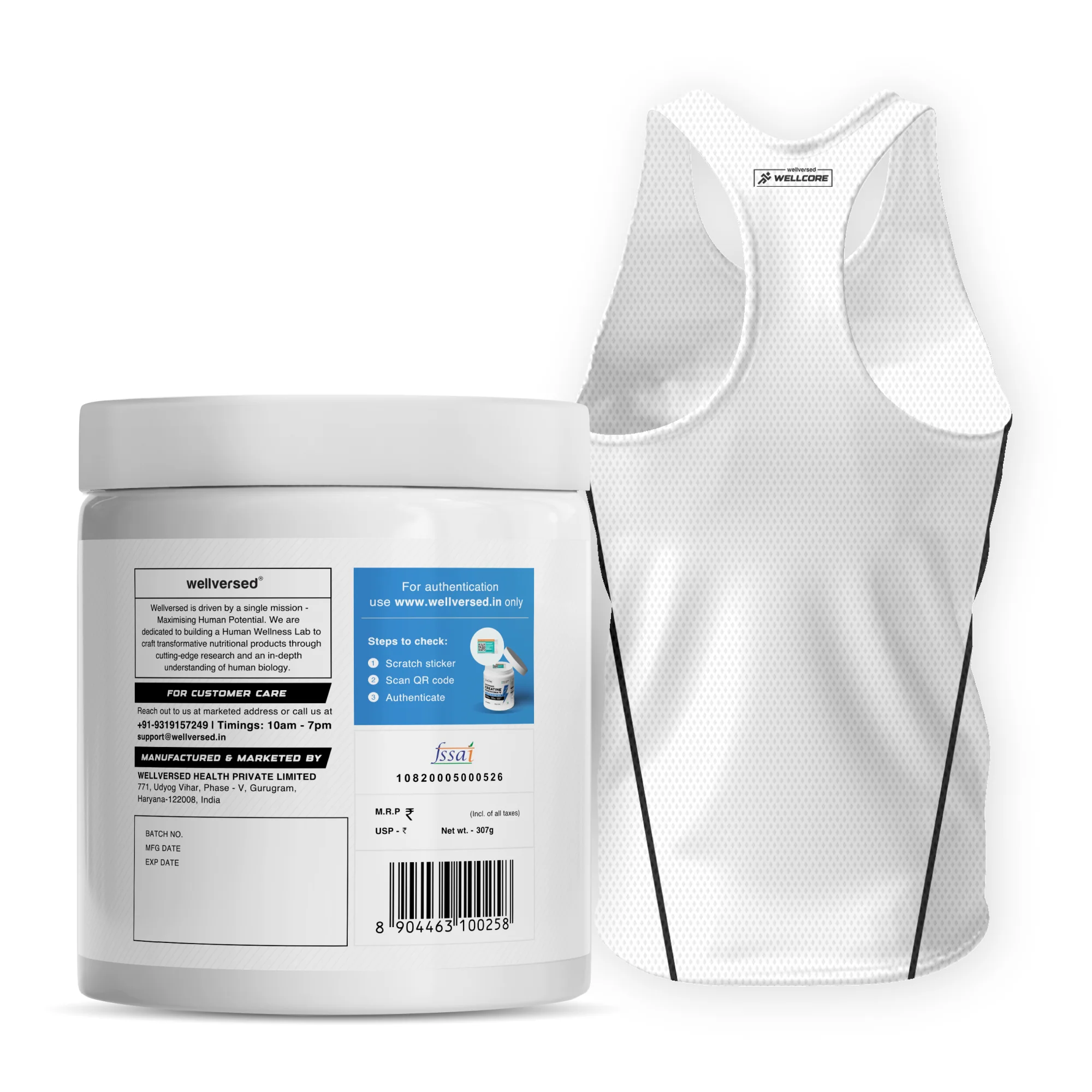 Wellcore - Pure Micronised Creatine Monohydrate | Kiwi Kick (307g, 83 Servings)  + Premium Gym Vest - Image 3