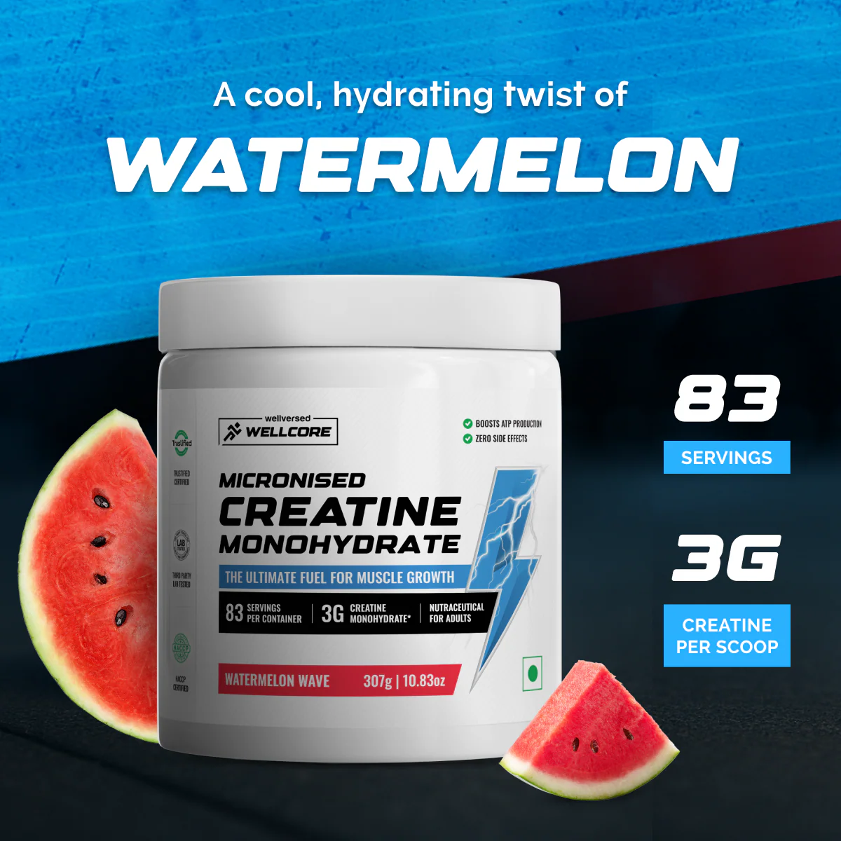 Wellcore - Pure Micronised Creatine Monohydrate | Watermelon Wave (307g, 83 servings) - Image 4