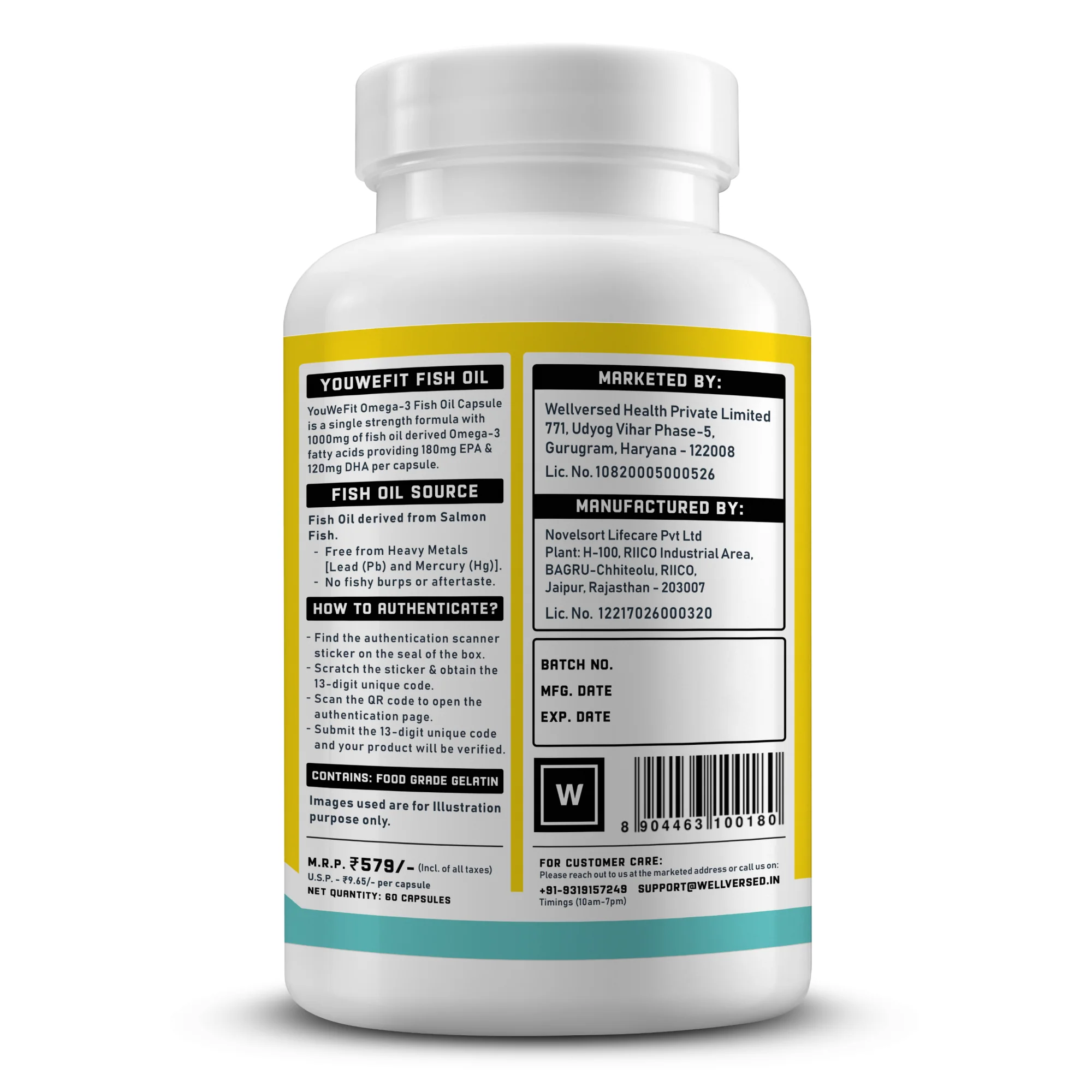 YouWeFit Omega-3 Fish Oil (60 Capsules), 1000mg - Image 3